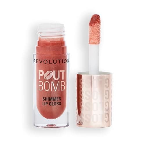 Image of Revolution, Pout Bomb Shimmer Gloss, High-Shine Lip Gloss & Shimmer for Glossy Lips with Hyaluronic Acid & Sweet Vanilla Scent, Nude Glow, 4.5ml