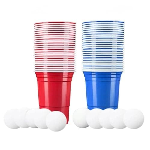 Image of Beer Pong Game Set -Party Pack,24-Piece Set with 16oz Blue and Red Plastic Cups, Perfect for Students, Birthdays, and Summer Fun. Ideal Drinking Game for Stag & Hen Parties, Christmas, and Holidays