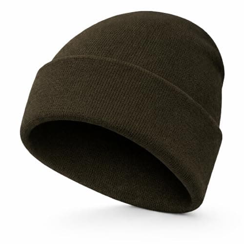 Image of WS UK Kids Beanie Hat - Unisex Slouch Winter Woolly Turn Up Knitted (Dark Green)