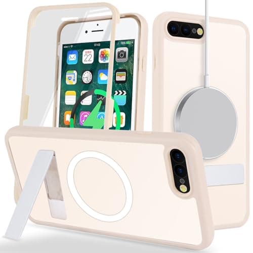 Image of Zouzt for iPhone 7 Plus/8 Plus 5.5 Inch Case with Screen Protector, 360 Full Body with Glass Screen Protector [for Magsafe] [Shockproof] Stand Heavy Duty Protection Phone Case - White