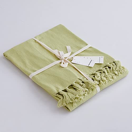 Image of Simple&Opulence Boho Linen Throw Blanket for Bed, Couch, 50”x70” Pre-Washed Fringed Vintage Decorative Woven Blanket with Tassels, Breathable Durable Cozy Farmhouse Decor for All Seasons(Lime Green)