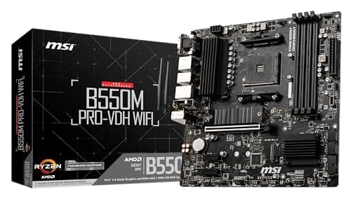 Image of MSI B550M PRO-VDH WIFI Motherboard M-ATX - Supports AMD Ryzen 5000 Series Processors, AM4, DDR4 Boost (4400MHz/OC), 1 x PCIe 4.0 x16, 3 x PCIe 3.0 x16, 1 x M.2 Gen4, 1 x M.2 Gen3, Gigabit LAN, Wi-Fi 6