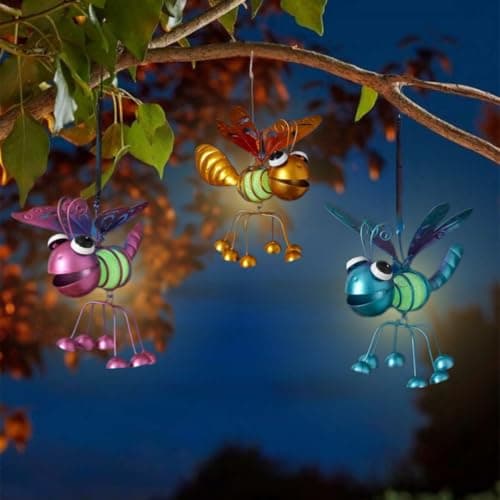 Image of Garden Mile Glow In The Dark Ornaments - Colourful Fireflies Garden Lighting Outdoor - Hanging Lights For Pathway Lighting, Fairy Garden Decoration, Pergolas & Animal Decor (Random Colour Bug Light)