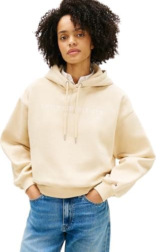 Image of Tommy Hilfiger Women's Corp Logo Mdrn Hoodie Ww0Ww47832, BEIGE, XS