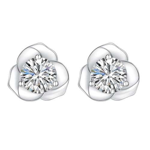 Image of Impalsory Moissanite Earrings for Women, Rose Flower Stud Earrings 0.5ct, Hypoallergenic 925 Sterling Silver 18K White Gold Plated, Sparkly Floral Studs with Gift Box, Jewellery Gift for Her