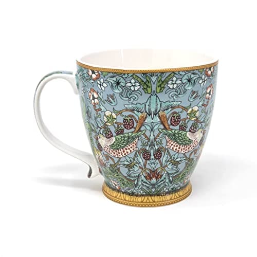 Image of Lesser & Pavey Teal Strawberry Thief Mug for Coffee and Tea | Stylish Fine China Ceramic Mug with Large Handle | Ideal Birthday Gift for Women and Men | Ideal for Tea and Coffee Lovers