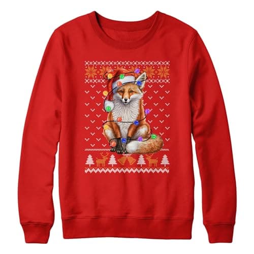 Image of Purple Print House Fox Christmas Kids Sweatshirt School Xmas Jumper Day Boy Girl Sweater Santa, 7-8 Years, Red