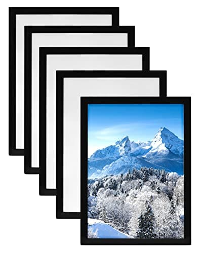 Image of QWORK® Magnetic Display Frames, Window Display Holder Fits A4 Size Certificates, Ads, Pictures, Photos (5Pcs Black)