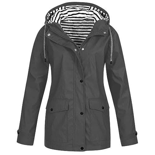 Image of Jackets For Women Uk Rain Jacket Women Outdoor Rain Coats For Women Zip Up Windbreaker Womens Waterproof With Hood Greys X-Large