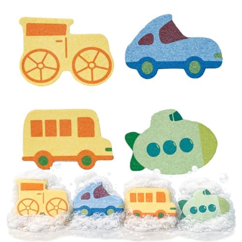 Image of 4 Pcs Soft Bath Sponges Cartoon Car Design Bath Sponge Set Gentle Cleansing for Kids and Adults Sensitive Skin - Foam Shower Lightweight for Bathroom Time (4-Pack Set I)