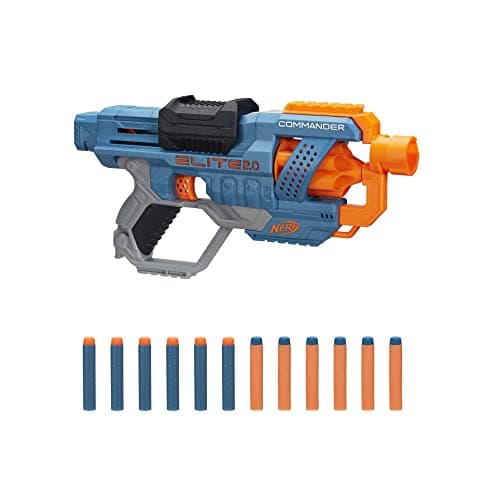 Image of Nerf Elite 2.0 Commander RC-6 Blaster, 12 Nerf Elite Darts, 6-Dart Rotating Drum, Built-In Customizing Capabilities, Multi-coloured,One Size,E9485F03