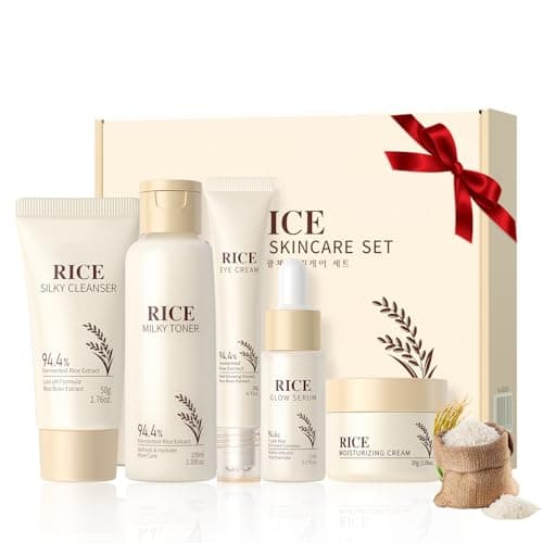 Image of Korean Skincare Set,Rice Skin Care Sets & Kits,Glass Skin Care Gift Set with Cleanser,Toner,Serum,Cream,Eye Cream,Glowing ,Hydrating, Gentle & Smooth,Korean Beauty (Rice 5PCS)