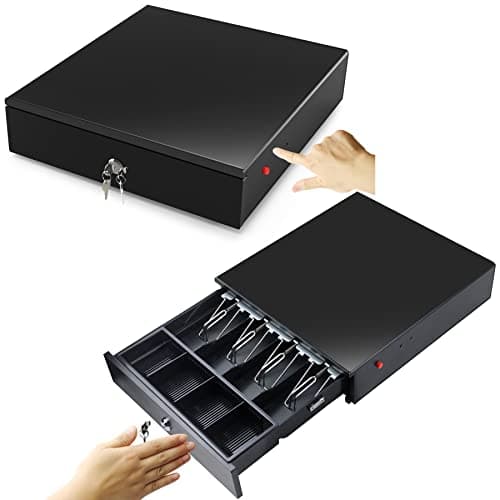 Image of HONEY BEAR Cash Register Drawer Tray 14 Inch, Heavy Duty Gauge Steel, 4 Bills & 4 Coins Tray - Push Open, Manual Push Open
