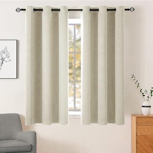 Image of AR Ware Cream Blackout Curtains for Living Room - Eyelet Thermal Insulated Curtains for Bedroom Energy Saving Soundproof Drapes (46 x 54 inches)