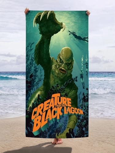 Image of Wild Star Hearts Horror movie Beach Towel - The Creature from the Lagoon - Quick Drying Microfibre Beach Towel Lightweight Bath Towel Fast Drying Swimming Towel 58” x 39” Large Beach Towel