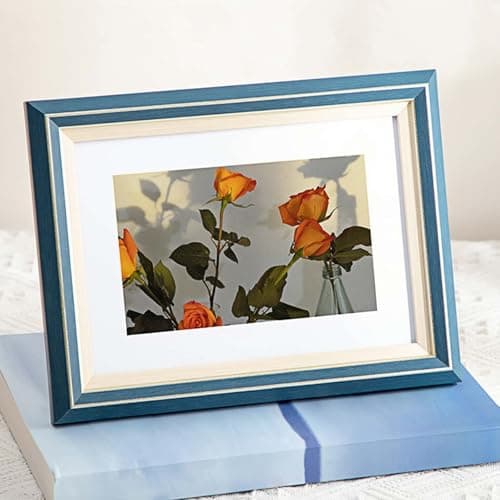 Image of marysgift Photo Frames 6X4 Picture Frames for Tabletop Modern Frame Wooden with Mounts Display for Home Office Classic Decor (Blue A,6")