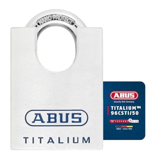Image of ABUS Titalium 96CSTI/50 gl.-7565 Padlock - Keyed Alike - Lightweight Lock Body Made of Solid Special Aluminium - Integrated Shackle Protection - ABUS Security Level 8 - Silver
