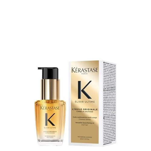 Image of Kérastase Elixir Ultime Hair Oil, Nourishes Dull Hair, For All Hair Types, Strengthens and Protects Hair From Heat, With Argan and Camellia Oil, L'Huile Originale, 30ml