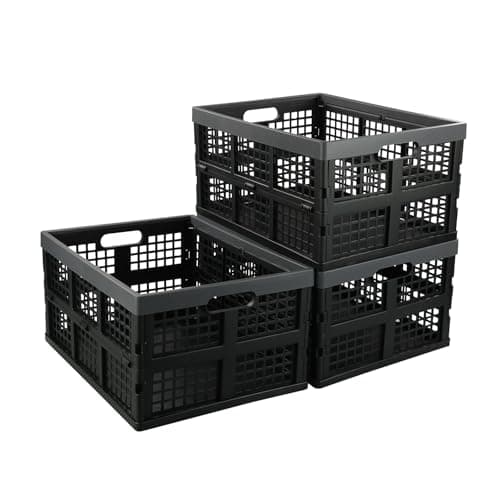 Image of Dynko 3 Packs 32 Liters Collapsible Storage Crates, Black Folding Crate Basket