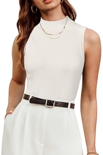 Image of Arach&Cloz Tank Tops for Women UK Soft Summer Jumpers Mock Neck Knitted Wool Blend Vest Casual Business(Off White, M)