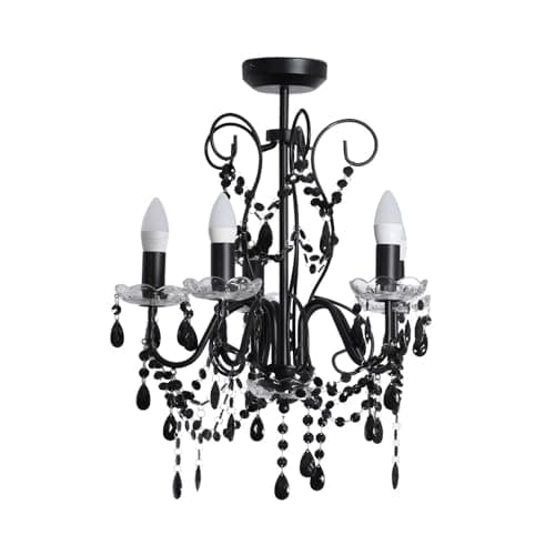 Image of ValueLights | Black 5 Way Ceiling Light Chandelier Fitting with Clear Acrylic Jewel Droplets | Chandeliers, Home Décor & Improvement Essential | Mains Wired