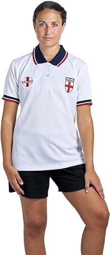 Image of New Model UK Football England Ladies Half Sleeve T-Shirt | Collar Style | Embroidered Logo | Size S XS to XXL (White, XS)