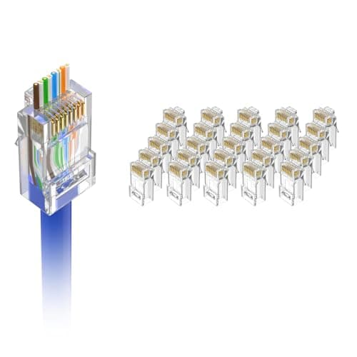 Image of VCE RJ45 Connector Pass Through Cat6 25 Pack, UL Listed Ethernet RJ45 Plug Gold Plated for Cat6/Cat5/Cat5e UTP Solid & Stranded Network Cable