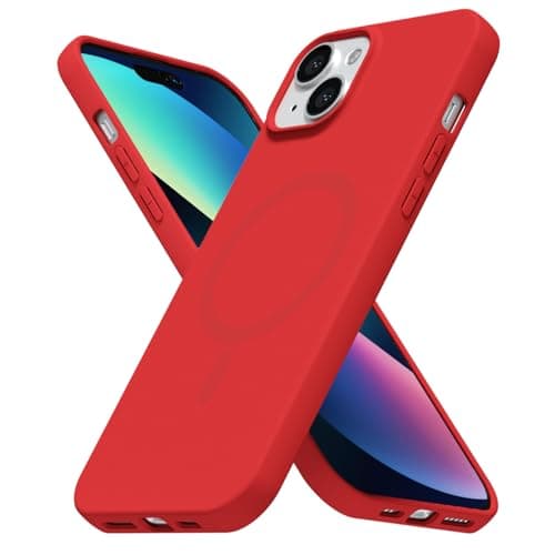 Image of LoeoeL for iPhone 13 Mini/ 12 Mini Case Silicone Mag Safe, Compatible with Magsafe Ultra Slim Thin Magnetic Phone Case for Women Girls, Soft Rubber Gel Matte TPU Solid Color Minimalist Cover, Red