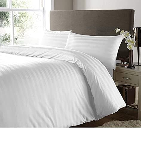 Image of RAYYAN LINEN Satin Stripes Duvet Cover Set Satin 100% Egyptian Cotton 400 Thread Count Luxury Hotel Quality with Pillowcases (White, Single)