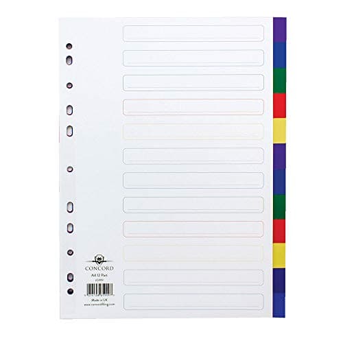 Image of Concord Plastic Subject Dividers Polypropylene 120 Micron Europunched 12-Part A4 Assorted Ref 65999