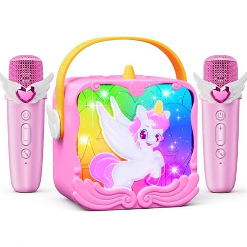 Image of Unicorn Gifts for Girls,Karaoke Machine for Kids Toys for 3-10 Year Old Girl Gifts Kids Bluetooth Microphone with LED Lights & 2 Microphones Toddler Toys Girls Birthday Presents Easter Gifts for Kids