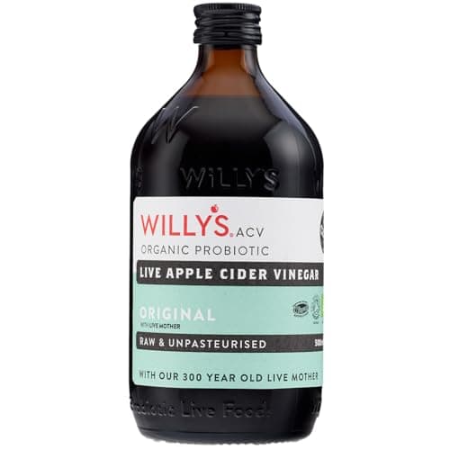 Image of WILLY'S Apple Cider Vinegar with Live Mother - Probiotics For Detox & Gut Health - 500ML Glass Bottle - Organic, Raw, Unpasteurised, Naturally Fermented ACV