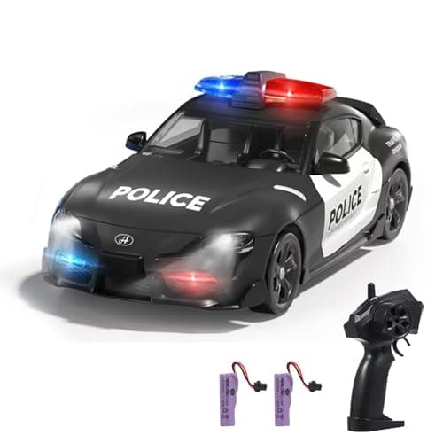 Image of Dodoore 1:24 Scale RC Drift Car Police Vehicle, 2.4GHz 4WD High Speed Racing with Cool Lights Extra Tires, Fast RC Car Gifts for Teen Adults 2 Rechargeable Battery