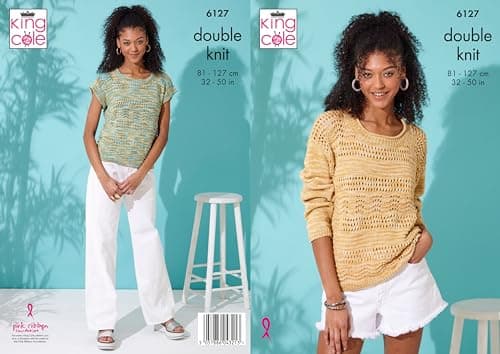 Image of King Cole Women’s Knitting Pattern Easy Double Knit Sweater and Top (6127), 32” – 50” (81cm – 127cm)