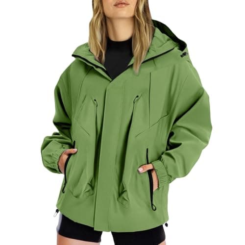 Image of Women's Lightweight Waterproof Jacket, Casual Outdoor Raincoats with Hooded, Breathable Zip Up Softshell Jackets with Pockets, for Spring Fall Winter