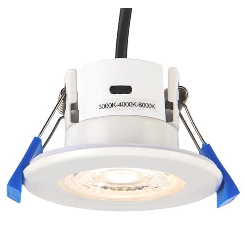 Image of National Lighting 5W Fire Rated Downlight Matt White Finish Dimmable Recessed Energy Saving Warm White LED Ceiling Spotlight Push Fit Downlight IP65 Rated for Bathroom, Shower, Kitchen, Lounge