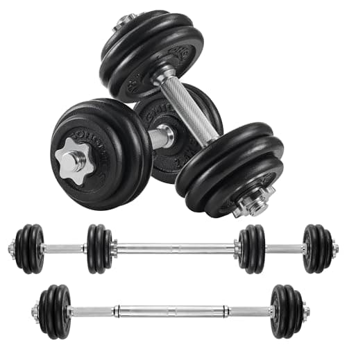 Image of SONGMICS 2-in-1 Cast Iron Dumbbells, 2 x 15 kg Weight Plates, Adjustable for Men Women Workout, Fitness Training, Weight Lifting, Home Gym, Ink Black SYL301BZ01