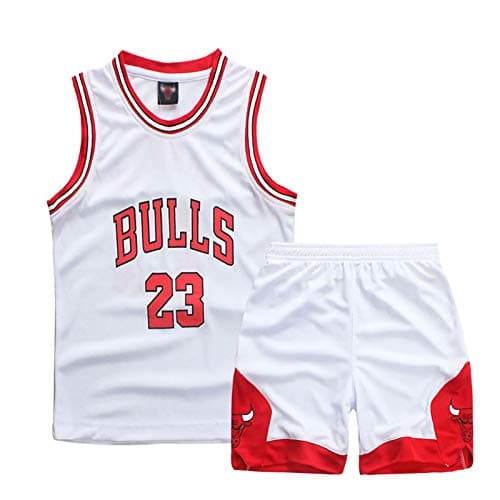 Image of Geek UP Kids Boys Basketball Jersey Outfit, 2-Piece Basketball Performance Tank Top and Shorts Set, Basketball Kit Sport T-Shirt for Children (4-5 Years, White)