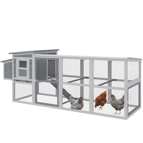 Image of PawHut Large Chicken Coop, Wooden Hen House with Covered Run, Nesting Box, Pull-Out Tray, Opening Asphalt Roof, Rabbit Hutch with Roosting Bars and Ramp for 3-4 Hens, 264 x 82 x 89 cm
