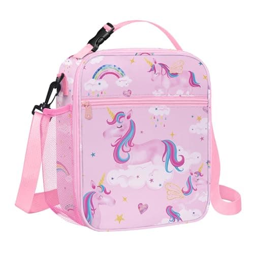 Image of Clastyle Unicorn Insulated Lunch Bag Large Thermal Cooler Bag for Girl Picnic Lunch Box Tote, Pink Rainbow Cloud