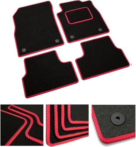 Image of DB Bespoke - Tailored Car Mats - Compatible with Vauxhall Astra J (MK6) 2010-2015 - Black Carpet - Non-Slip Carpet Mat - 4 Piece Floor Mats with 4 Clips - Red Trim