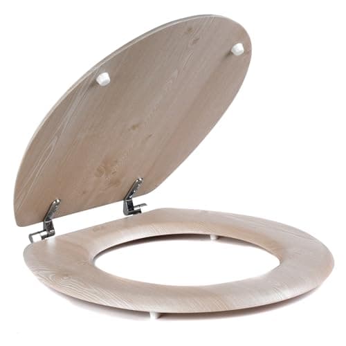 Image of Beldray Wooden Toilet Seat- 18 Inch, Stainless Steel Hinge, Easy Clean, Standard Size Toilet Seat, Fittings Included, No Tools Needed, Simple Fixing, 37 x 43cm, D-Shaped Oval