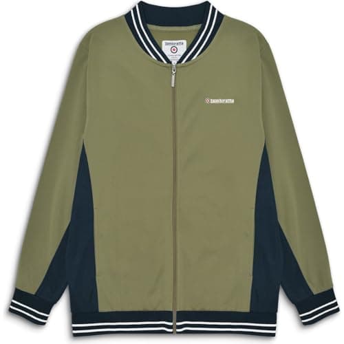 Image of Lambretta Mens Vintage Track Jacket Harrington Jacket - Khaki/Dk Navy/Wht - 4XL
