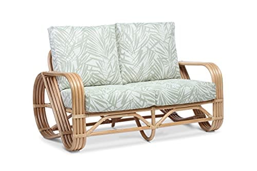 Image of Desser Pretzel Cane 2 Seater Sofa – Fully Assembled Natural Rattan Indoor Living Room or Conservatory Sofa with UK Made Cushions in Tropical Fabric - H92cm x W134cm x D86cm