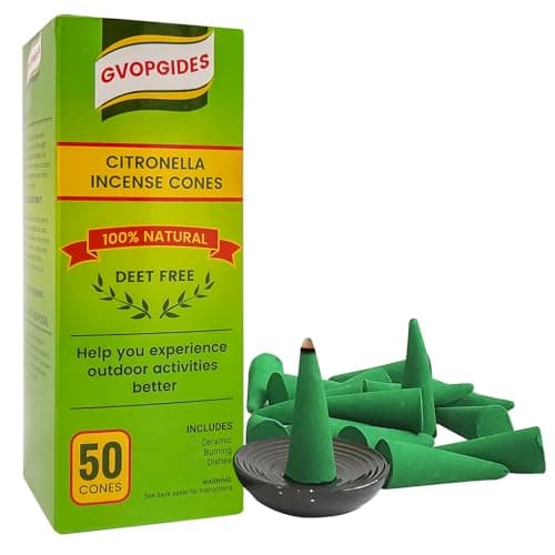 Image of Citronella Incense Cones (50 Cones) Made with Plant Based Ingredients/Citronella Oil/Lemongrass/Rosemary Oil/Includes Ceramic Dishes