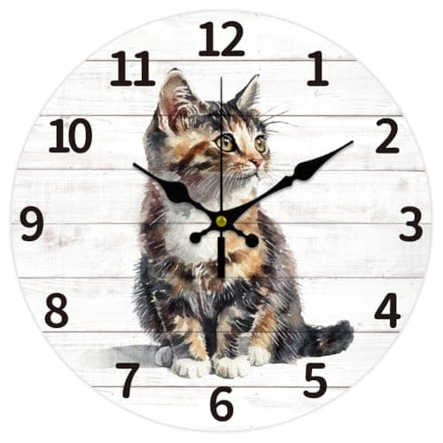 Image of CHGCRAFT Realistic Cat Wall Clock 12 Inch Battery Operated en Wall Clock Spliced en Boards Non Ticking Silent Decorative for Living Room Office Bedroom Home Decor