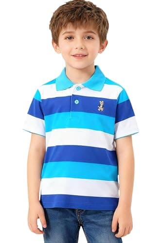 Image of Coralup Kids Boys Short Sleeve Polo Shirt Summer Stripe T- Shirt Lapel Cotton Tops for Children 12-13 Years