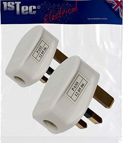 Image of 1STec Pack of 2 x 3A White Fused UK Mains Power Plug Top with 3 Pin Rewirable Screw Terminals for Connecting Appliance Cable to Home Wall Socket Housing Standard 3 Amp Cylinder Type Fuse (2 x 3A)