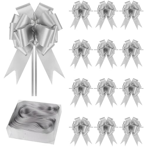 Image of KEYIDO 20 Pack Large Silver Pull Bows for Gift Wrapping, Big Silver Gift Wrapping Bows for Presents, Hampers, Bouquet Boxes, Floristry, Birthday, Valentine's Day, Wedding Decoration