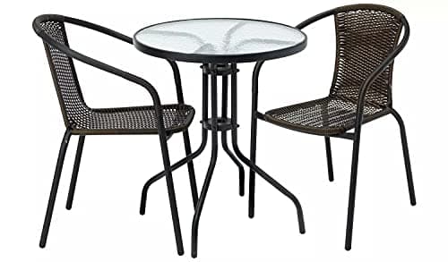 Image of Garden Store Direct Rattan 3 Piece Tasmania Bistro Garden Furniture Set Outdoor Patio Chairs And Steel Table For Al-Fresco Dining, BBQ’s